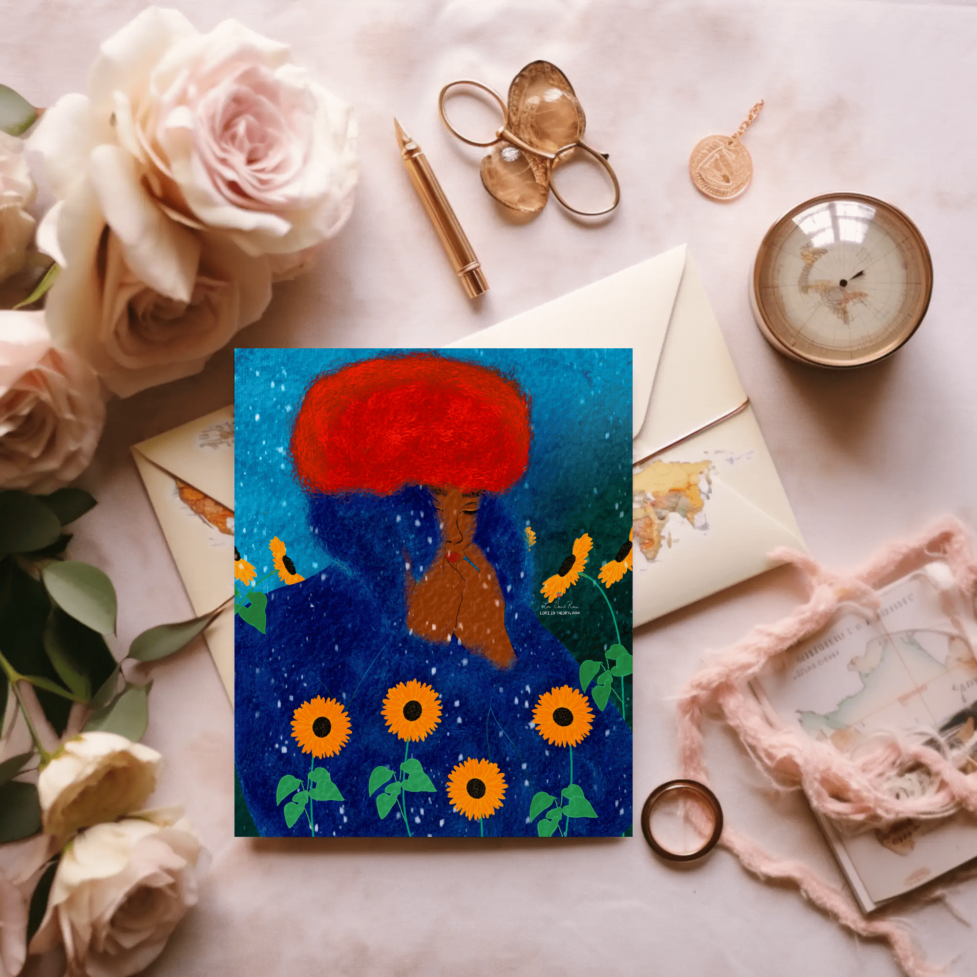 Winter Afro folded greeting card
